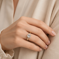 Anello di fidanzamento a mezza eternità con diamante coltivato in laboratorio, certificato IGI CVD 2 carati D VS1 taglio Asscher, in oro 18K/14K per la sposa di lusso
