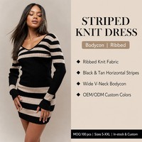 Robe pull côtelée personnalisée OEM & ODM pour femme, manches longues, col en V, décontractée, mode automne-hiver, viscose, Vestidos Robe