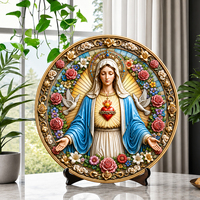 Assiette en résine Sacré-Cœur Vierge Marie, motif rayons de soleil dorés, art catholique classique, décoration de bureau, souvenir, cadeau, vente en gros