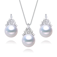 Ensemble de perles d'eau douce rondes Edison 3A 10-13 mm en gros, pendentif et boucles d'oreilles en argent sterling 925 pour femmes, bijoux