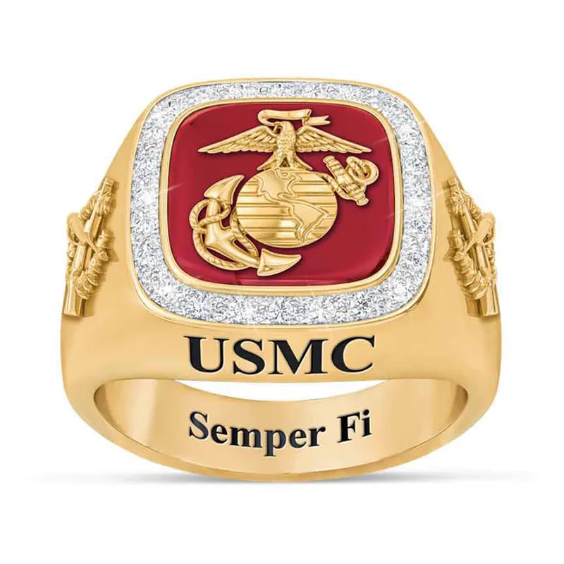 Kustom sesuai selera US. Cincin militer 925 cincin perak cincin Enamel Moissanite berlapis emas untuk pria perhiasan halus