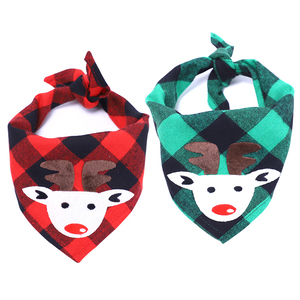 Bavoirs en forme de Triangle lavable <span class=keywords><strong>pour</strong></span> chiot, 2 pièces, foulard à carreaux de noël, <span class=keywords><strong>Bandana</strong></span> avec Applique faite à la <span class=keywords><strong>main</strong></span> - Product Image 1