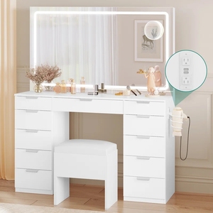 Coiffeuse moderne en bois blanc en MDF Coiffeuse Moderne à éclairage LED Cajonera Tocadores <span class=keywords><strong>Commode</strong></span> Chambre - Product Image 2