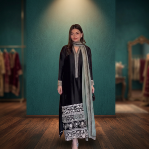 TENNECY Women's New Collection Glass Fabric Intricate Thread Work Reversible Quick Dry Ankle-Length <b>Top</b>-Bottom Dupatta Set Party - Product Image 1