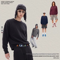 Kaos Lengan Panjang Pria 350G Heavyweight Musim Gugur Musim Dingin, Dicuci, Berwarna, Model Lama, Katun Murni, Modern, Bersih, Rapi
