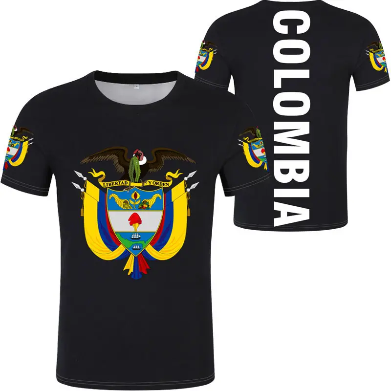 Colombia Republic Nation Flag Men's Plain Black T Shirts Free Custom Logo T Shirt Loose Oversize T-shirt For Men Jersey