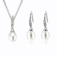 Ensemble de bijoux en argent sterling S925, design simple, perle d'eau douce, collier avec pendentif, boucles d'oreilles pendantes, bijoux bohèmes pour femmes