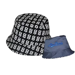 Chapeau de pêcheur réversible en coton pour hommes, casquette de seau, noir et blanc, conception de votre propre chapeau de broderie personnalisé, vente en gros