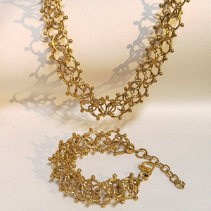 Chunky Edelstahl Collier Maille Zyklon Kugel kette Halskette Kreis Armband 18 Karat Gold PVD plattiert Schmuck Set Hohl ohrring - Product Image 2