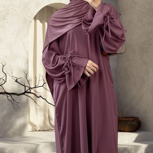 Vestido Abaya Nida a medida con corte en A, mangas con volantes y lazo, cremallera frontal, para mujer, poliéster, primavera/verano 1938 # - Product Image 1