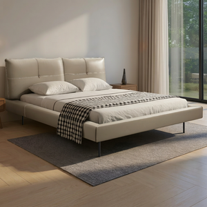 Modern PU Leather Upholstered Japanese Japandi Style <b>Bed</b> King <b>Size</b> Tufted Headboard Midcentury Style Soft <b>Bed</b> Frame - Product Image 1