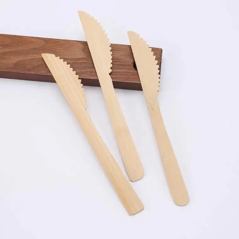 Cubiertos de bambú respetuosos con el medio ambiente, juego de cuchara, tenedor, cuchillo de bambú desechable para festival, cuchillo para pastel, queso