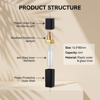 Flacon vaporisateur de parfum carré noir de luxe personnalisé de 6 ml, mini vaporisateur de voyage portable rechargeable pour l'emballage de parfums