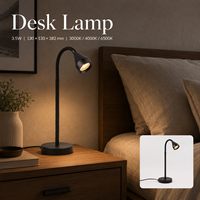Lámpara de Escritorio con Brazo Flexible, 3.5W, 3 Temperaturas de Color, Interruptor, para Oficina, Lectura, Escritorio Pequeño