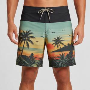 Shorts de bain pour hommes en polyester recyclé à séchage rapide, imprimés par sublimation, pour la plage et le surf - Product Image 1