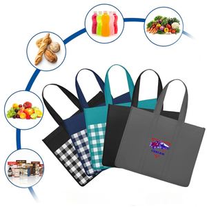 Sacs de courses réutilisables avec logo personnalisé, sac de courses pliable en tissu non tissé à carreaux, sac réutilisable avec longues poignées - Product Image 2