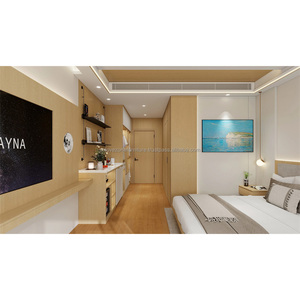 Juego de Muebles Modulares para Dormitorio de Hotel de 3 Estrellas, Estructura de Cama de Madera Económica con Mesitas de Noche, Armario y Mueble para TV - Product Image 1