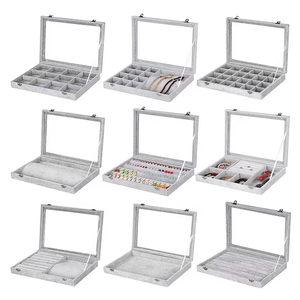 Gray Velvet Jewelry Display Case With Clear Lid, Lockable Multi-Compartment Jewelry Organizer For Rings, <b>Earrings</b> And Bracelets - Product Image 3
