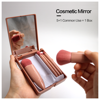 Échantillon gratuit ensemble de pinceaux de maquillage portables avec miroir ensemble de voyage 5 pièces brosse à poudre douce en Fiber outil de beauté pour cheveux