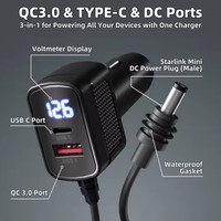 Cable de Alimentación JMAX 3M Starlink Mini de 100W 12V-24V, Adaptador de Encendedor de Cigarrillos a Cable de Alimentación CC con Puerto USB Tipo-C y Voltímetro