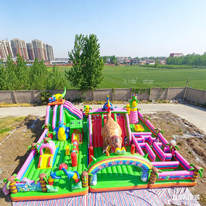 Château gonflable commercial géant pour enfants et adultes, avec toboggan et parcours d'obstacles, pour parc d'attractions extérieur, écologique - Product Image 2