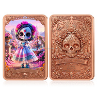 Barre de cuivre de 1 oz, motif Crâne de sucre du Jour des Morts, en relief, lingot métallique Catrina mexicaine, avec impression artistique couleur