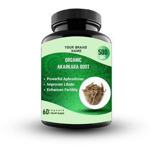 100% Capsules de racine d'Akarkara biologiques pures Soutien à base d'huile de culture sauvage pour un système nerveux sain Direct India Private Label - Product Image 1