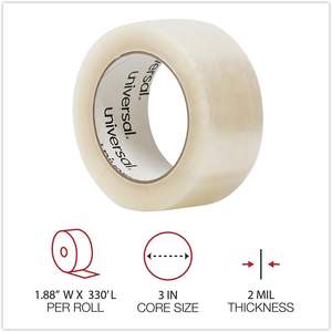 UNV63500 Cinta Adhesiva Transparente Universal de 3 Pulgadas de Diámetro Interior x 110 Yardas de Largo para Sellado de Cajas, Paquete de 6 - Product Image 3
