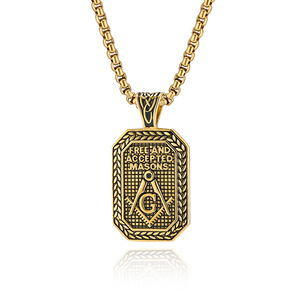 Freemason <b>Titanium</b> Steel Necklace Men's Fashion Pendant Geometric Design Gift Stainless Steel <b>Chain</b> Hip Hop Style - Product Image 1