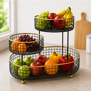 Tabletop Premium Black Metal <b>Fruit</b> Basket Sleek Modern Design for Stylish Countertop <b>Fruit</b> <b>Storage</b> and Display - Product Image 2