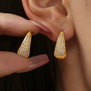 Pendientes de Aro Gruesos de Acero Inoxidable 18K Bañados en Oro con Zirconia de Colores y Efecto Lava, ¡Venta Caliente! - Product Image 4