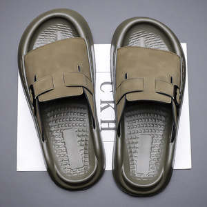 Sandales à semelle épaisse pour hommes, style décontracté d'été, chaussures de plage, style jeune, demi-sandales à enfiler avec fermeture à boucle - Product Image 3