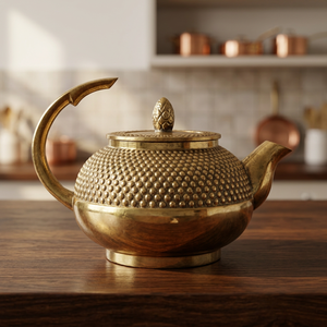 <b>Vintage</b> Brass Tea Pot With Lid And Handle Decorative Textured Design Water Pots <b>Kettles</b> Metal - Product Image 2