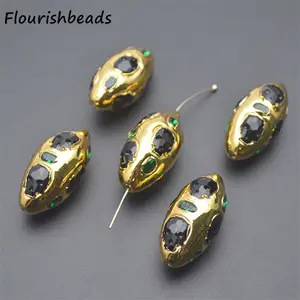 DIY Fashion Woman Jewelry Necklace Bracelet Making Gold Plated Oval Shape Green Black Stone Loose Beads