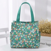 Sac fourre-tout imperméable à carreaux et fleurs, taille moyenne, doublure en tissu TC, taille personnalisable pour les trajets quotidiens et les repas.