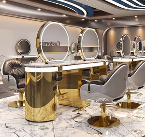 Luxury Gold Frame Single/Double Side Hair Salon Mirrors Barber Station Led Salon Mirror Other Salon Furniture - Product Image 5