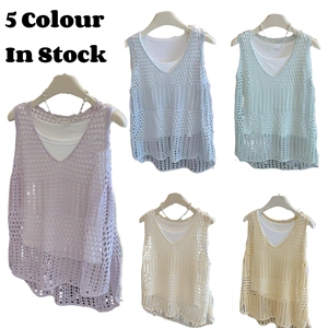 Hauts en <span class=keywords><strong>crochet</strong></span> à la main-<span class=keywords><strong>Gilet</strong></span> sans manches en tricot Technique du <span class=keywords><strong>crochet</strong></span> à travail ouvert Couche intérieure blanche Costume léger Décontracté quotidien - Product Image 1