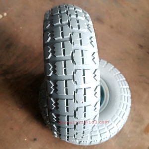 Ruedas de neumático <span class=keywords><strong>Dolly</strong></span> de goma de poliuretano sin planos de 10 pulgadas 4,10/3,50-4, rueda giratoria, nueva rueda de espuma para vagón, camión, rueda de carretilla - Product Image 4