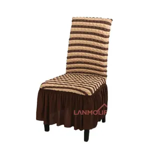 High Quality Seersucker Spandex Polyester Universal Stretch Chair Cover With Skirt Plain Style For Wedding Chair Living Room