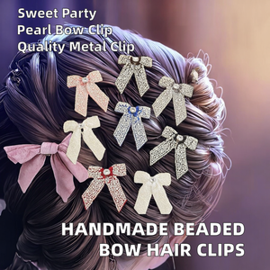 Nuevas Horquillas para el Cabello con Lazo Hecho a Mano con Cuentas de 5 cm, Lindas y Dulces, con Perlas de Imitación, Ajustables, para Mujeres - Product Image 2