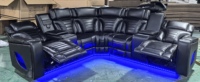 Sofá Reclinable Power Corner de 6 Plazas, Tapizado en Cuero Sintético, Asientos Seccionales para Cine en Casa con Altavoz Bluetooth LED, Puerto USB y Portavasos Refrigerante