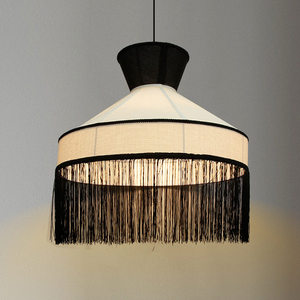 Lustre en rotin à pampilles de style japonais, noir, rond, E27, à six têtes, pour salon, chambre à coucher, décoration de la maison - Product Image 1