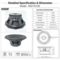 Haut-parleur de subwoofer en ferrite de 21 pouces, 3500 W RMS, 7000 W de crête, bobine vocale de 6 pouces, coque métallique, HD21FC330 pour système de sonorisation de scène en direct