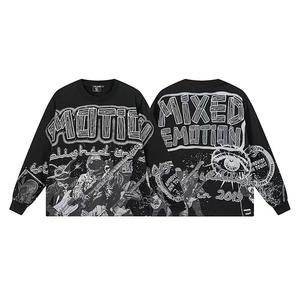 Yeni Üstün Kalite Ağır Siklet %100 Pamuk Karışık Duygu Retro Bol Sıcak Tuğla Grafiti Baskılı Uzun Kollu Vintage Erkek Kapüşonlu Sweatshirt - Product Image 3