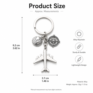 Vintage Antique Silver Zinc Alloy Travel Keychain Airplane Globe Compass Pendant <strong>Keyring</strong> <strong>Charm</strong> for Bag Luggage Gift RTS - Product Image 4