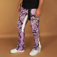 Pantalon cargo évasé à poches empilées Jeans à imprimé arbre Pantalon Homme Patchwork Jeans à imprimé forêt camouflage