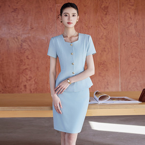 Women's Short Sleeve Suit Set Summer Professional Hotel <b>Work</b> Uniform Polyester Cotton Blend Elegant Formal Wear - Product Image 4