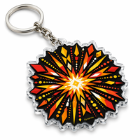 Porte-clés en acrylique personnalisé motif étoile géométrique, design rouge, orange, jaune, forme irrégulière, cadeau de festival, vente en gros