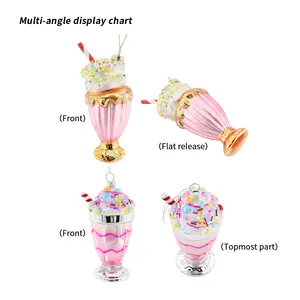 Zhengtian Exquisite Desserts Christmas Tree Hanging Ornaments Glass Ice Cream Gift Home Festival Xmas Decorations Supplies