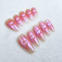 Uñas a presión Uñas en forma de almendra con patrón de corazón, uñas hechas a mano de alta calidad, reutilizables